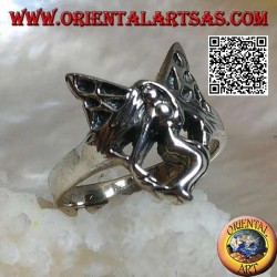 Silver ring, stylized three-quarter flying fairy