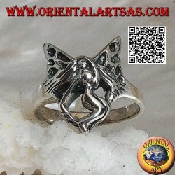 Silver ring, stylized three-quarter flying fairy