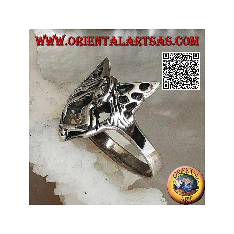 Bague en argent, fée volante trois-quarts stylisée