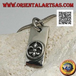 Silver pendant, thick rectangular plate with lily, heraldic figure, in high relief in a circle