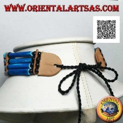 American Indian Choker Halskette aus türkisfarbenem Leder und Knochen, Perlen in Schwarz, Türkis und Fuchsia