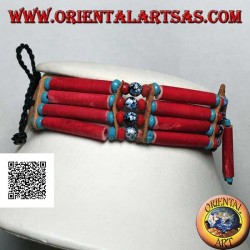 American Indian Choker Halskette aus korallenfarbenen Knochen und marmorierten schwarzen und blauen Perlen