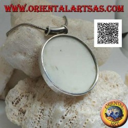 Silver pendant with large round mother-of-pearl on a smooth side frame and tubular hook