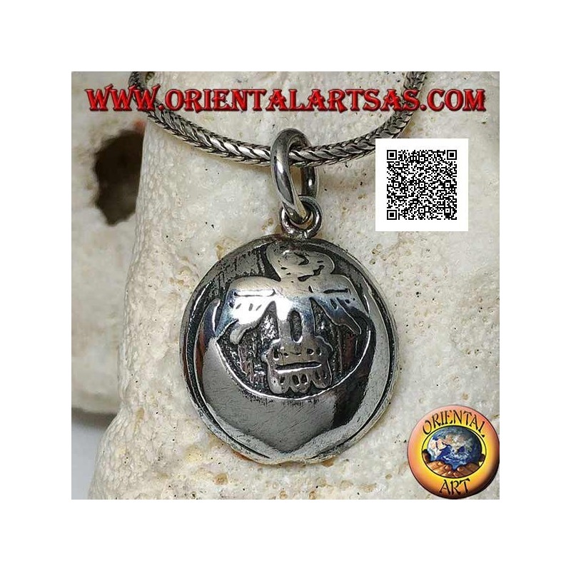 Round silver medal pendant with condor (sacred bird of the Inca civilization) on the moon