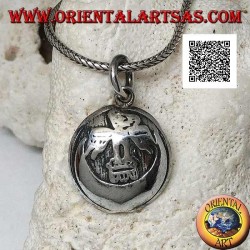 Pendentif médaille ronde en argent avec condor (oiseau sacré de la civilisation inca) sur la lune