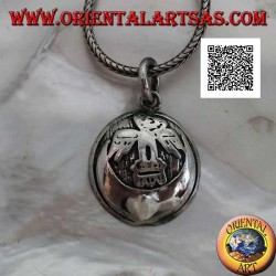 Round silver medal pendant with condor (sacred bird of the Inca civilization) on the moon