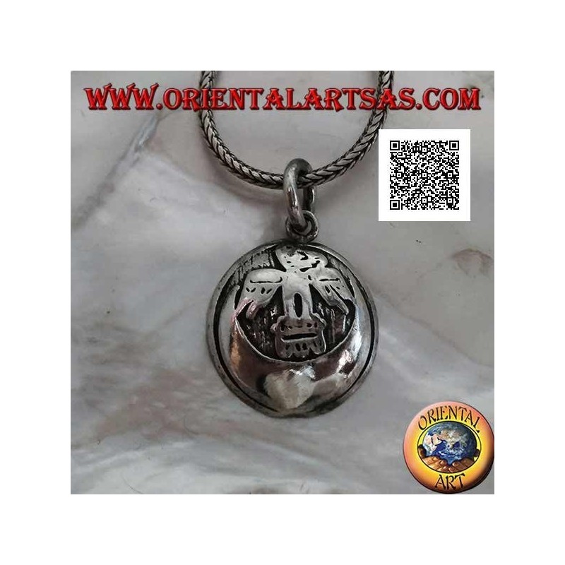 Round silver medal pendant with condor (sacred bird of the Inca civilization) on the moon