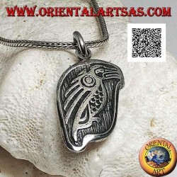 Silver medal pendant with condor (sacred bird of the Inca people) in profile in high relief