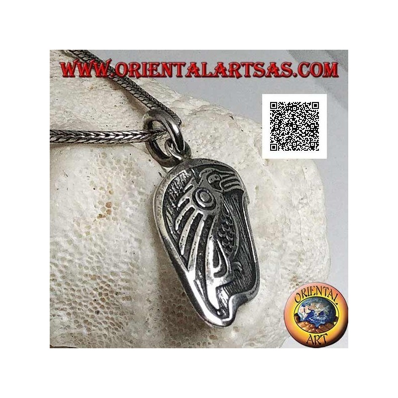 Ciondolo in argento medaglietta con condor (uccello sacro del popolo Inca) di profilo in altorilievo