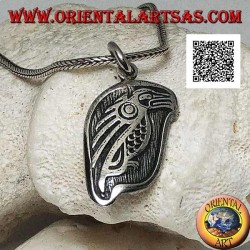 Silver medal pendant with condor (sacred bird of the Inca people) in profile in high relief