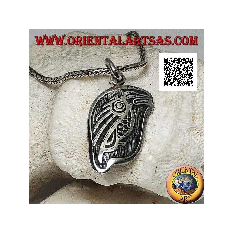 Pendentif médaille en argent avec condor (oiseau sacré du peuple inca) de profil en haut relief