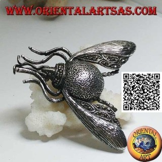 Spilla in argento a forma di calabrone / bombo in volo tempestato di marcassite