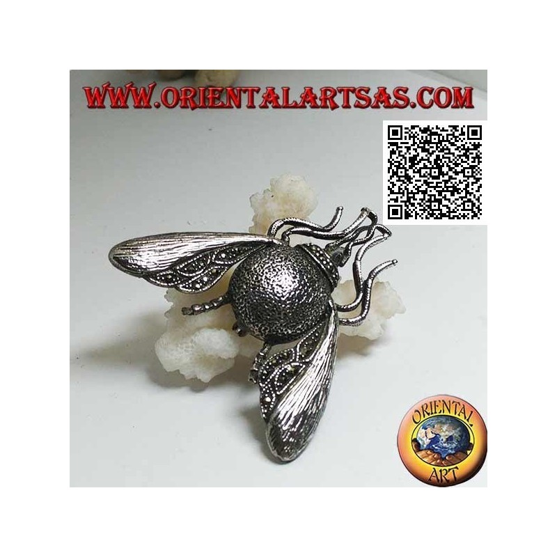 Broche en argent en forme de bourdon / bourdon en vol parsemé de marcassite