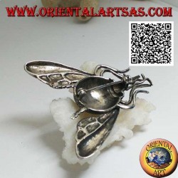 Silver brooch in the shape of a bumblebee / bumblebee in flight studded with marcasite