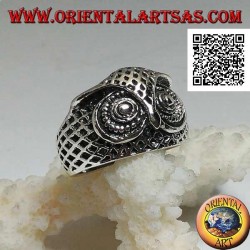 Bague en argent en forme de tête de hibou aux yeux ornés de sculptures