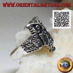 Bague en argent en forme de hibou entier avec ailes enveloppantes ouvertes