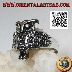 Silver ring in the shape of a whole owl with enveloping open wings