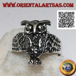 Bague en argent en forme de hibou entier avec ailes enveloppantes ouvertes