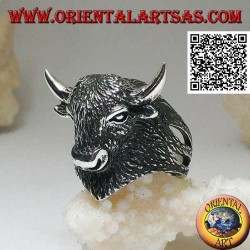 Silberring in Form eines vollständig gravierten amerikanischen Bisonkopfes (groß)