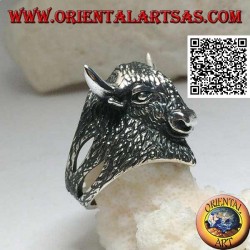 Silberring in Form eines vollständig gravierten amerikanischen Bisonkopfes (groß)