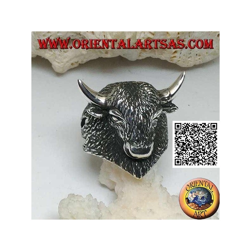 Silberring in Form eines vollständig gravierten amerikanischen Bisonkopfes (groß)