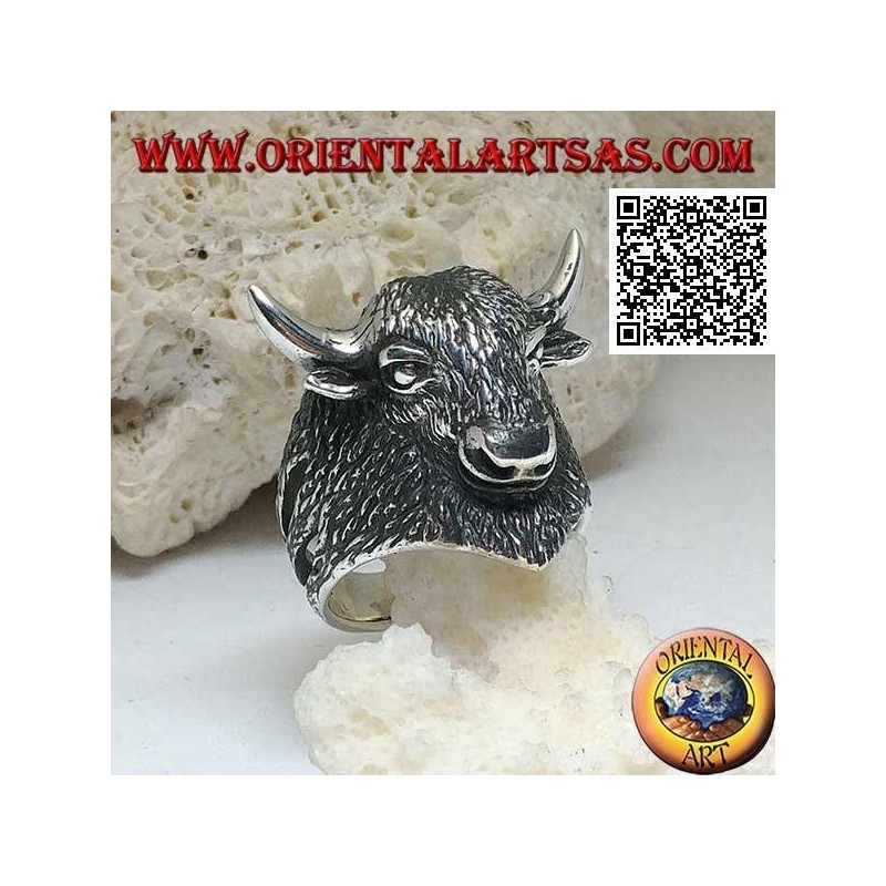 Silberring in Form eines vollständig gravierten amerikanischen Bisonkopfes (groß)