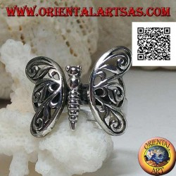 Bague en argent avec papillon avec ailes décoratives mobiles ajourées