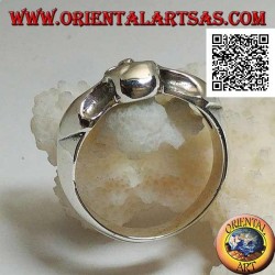 Silver ring, small skull on a bidirectional arrow bone