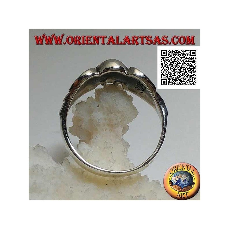 Bague en argent, crâne sans mâchoire entre les ailes