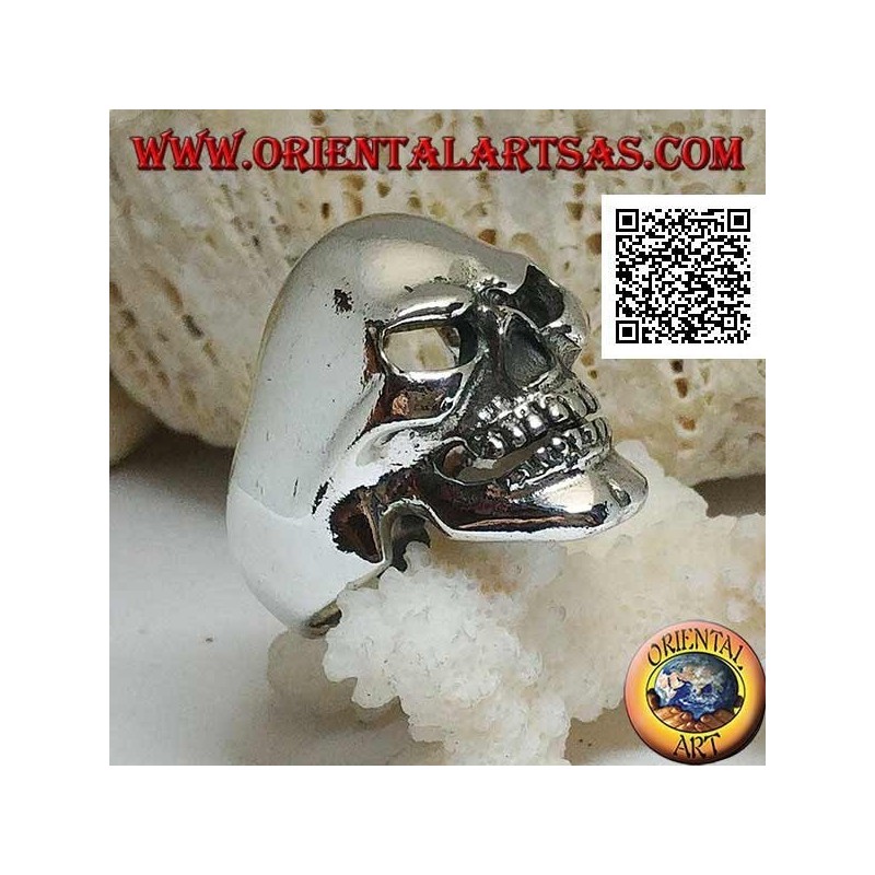 Anillo de plata, sonriente cráneo liso con hoyuelo en la barbilla