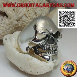 Anillo de plata, sonriente cráneo liso con hoyuelo en la barbilla