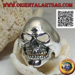 Anillo de plata, sonriente cráneo liso con hoyuelo en la barbilla