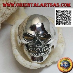 Anillo de plata, sonriente cráneo liso con hoyuelo en la barbilla