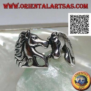 Bague en argent couple amoureux de chevaux (têtes) se regardant