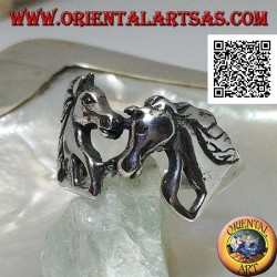 Anillo de plata pareja enamorada de caballos (cabezas) mirándose