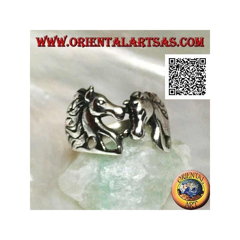 Bague en argent couple amoureux de chevaux (têtes) se regardant