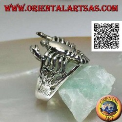 Anillo de plata con forma de escorpión liso redondeado sobre las algas