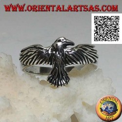 Anello in argento con fenice ad ali spiegate e distese in volo