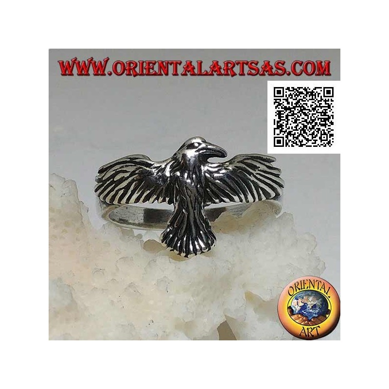 Bague en argent avec phénix aux ailes déployées et déployées en vol