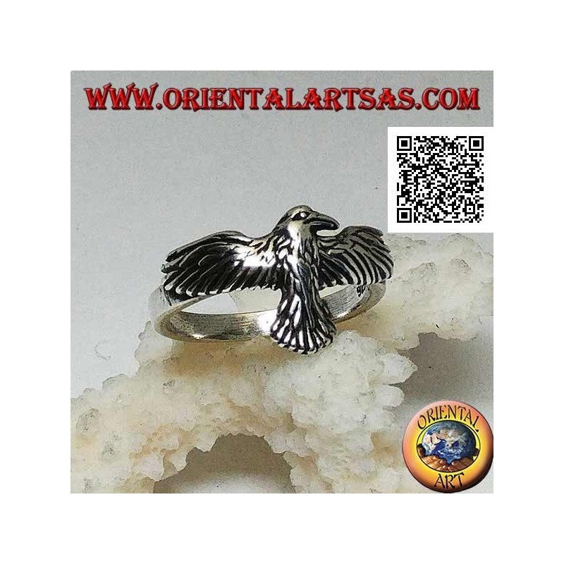 Bague en argent avec phénix aux ailes déployées et déployées en vol