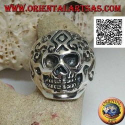 Silver ring, skull with Celtic engravings (triskéll)