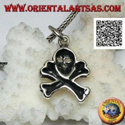 Silver skull pendant with two crossed femoral bones underneath