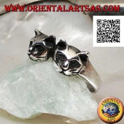 Bague en argent avec paire de chats (têtes)