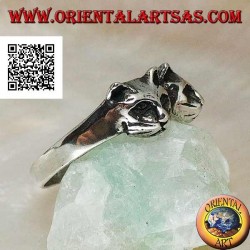 Anillo de plata con un par de gatos (cabezas)
