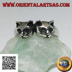 Silberring mit einem Paar Katzen (Köpfe)