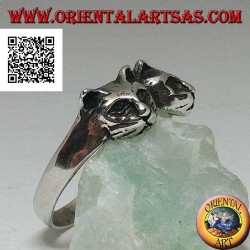 Anillo de plata con un par de gatos (cabezas)