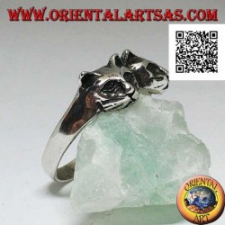 Anillo de plata con un par de gatos (cabezas)