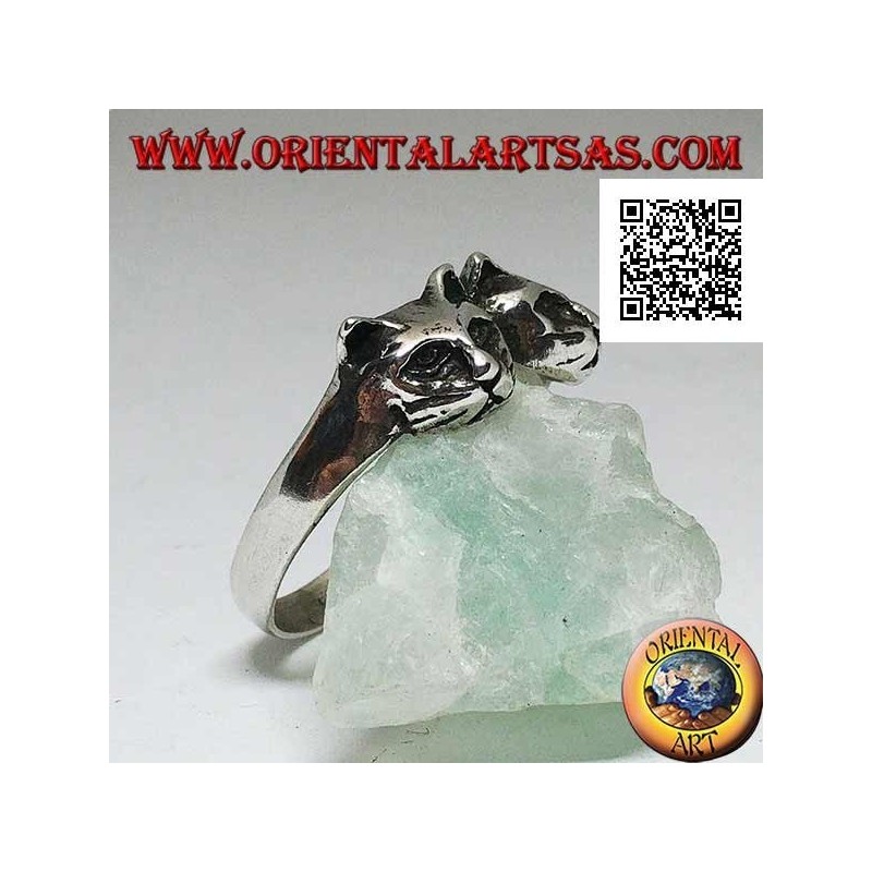 Anello in argento con coppia di gatti (teste)