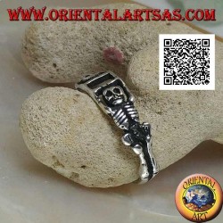 Silver ring composed of two stretched skeletons joined by the arms