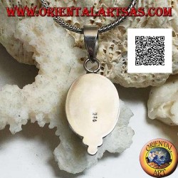 Silver pendant with oval cabochon onyx on smooth setting and three balls below